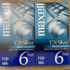 2 Maxwell GX-Silver Blank VHS Tapes 6 Hour T-120 High Resolution New & Sealed